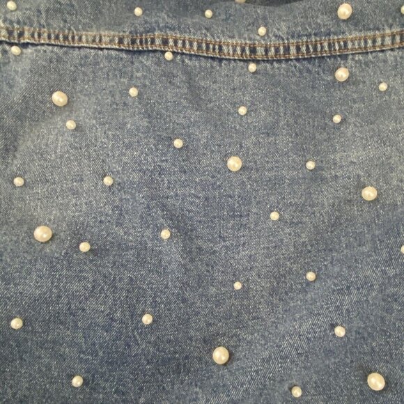 Sunset + Spring Denim Jacket Pearl Embellishment Bride Embroidered Size L NWOT - Picture 12 of 16